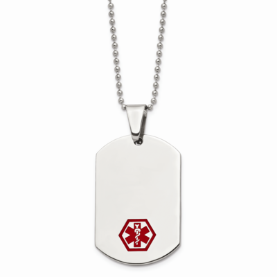 Red Enamel Medical Necklace Stainless Steel SRN526-24 by Chisel, MPN: SRN526-24, 886774040998