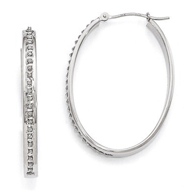 Oval Hinged Hoop Earrings 14k White Gold with Diamonds DF130, MPN: DF130, 191101179235