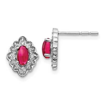 Cabochon Ruby Earrings 14k White Gold Diamond EM4033-RU-020-WA, MPN: EM4033-RU-020-WA, 191101837500