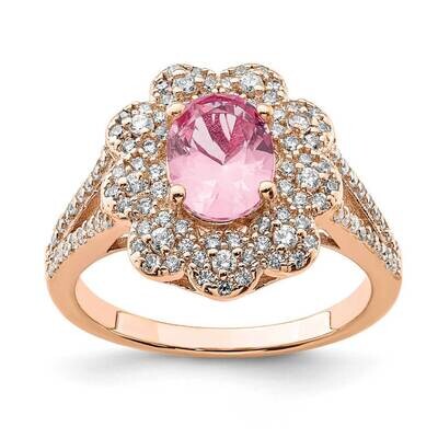 Rose Gold-plated Imitation Pink Sapp and White Ring Sterling Silver CZ Diamond QR7125, MPN: QR7125,…