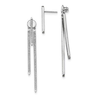 CZ Post Dangle Earrings Sterling Silver Rhodium-plated polished QMP1487, MPN: QMP1487, 886774612324