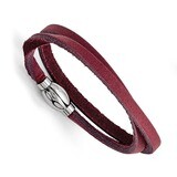 Polished Purple Leather Wrap Bracelet - Stainless Steel SRB1352 by Chisel, MPN: SRB1352, 1911013821…