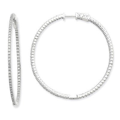 Diamond Round Hoop with Safety Clasp Earrings 14k White Gold XE1986WAA, MPN: XE1986WAA, 191101380822