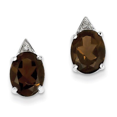 Smokey Quartz Diamond Post Earrings Sterling Silver Rhodium-plated QDX691, MPN: QDX691, 883957433530