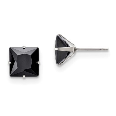 9mm Black Square Diamond CZ Stud Post Earrings Stainless Steel Polished SRE1114 by Chisel, MPN: SRE…