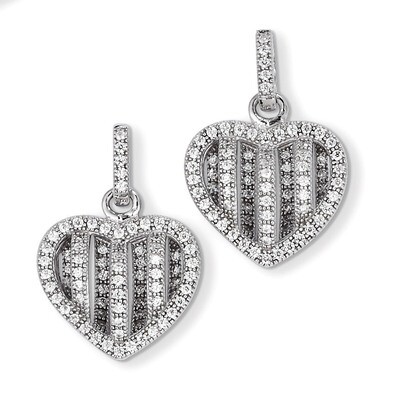 CZ Brilliant Embers Heart Dangle Post Earrings Sterling Silver QMP865