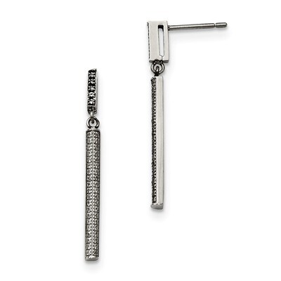 Polished CZ Bar Post Dangle Earrings Stainless Steel SRE1015
