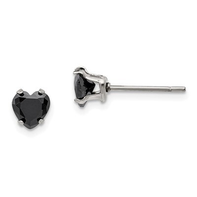 5mm Black Heart Diamond CZ Stud Post Earrings Stainless Steel Polished SRE1081 by Chisel, MPN: SRE1…