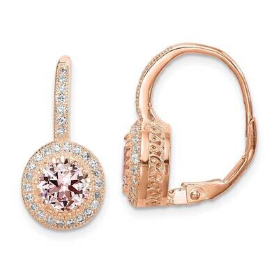Pink Crystal &amp; CZ Diamond Halo Leverback Earrings Sterling Silver Rose-tone QE14531, MPN: QE14531, …