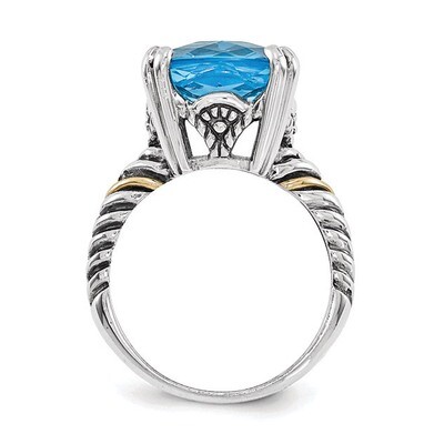 Light Swiss Blue Topaz Ring Sterling Silver &amp; 14k Gold QTC1317, MPN: QTC1317,