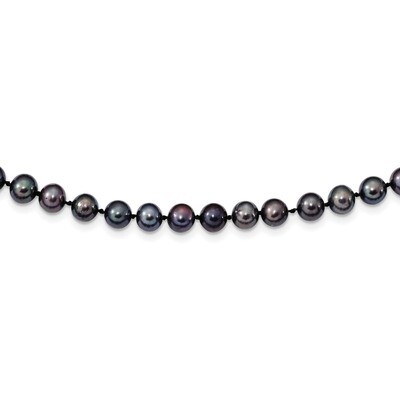 6-7mm Black Cultured Freshwater Pearl Necklace 18 Inch Sterling Silver Rhodium-plated QH5154-18, MP…