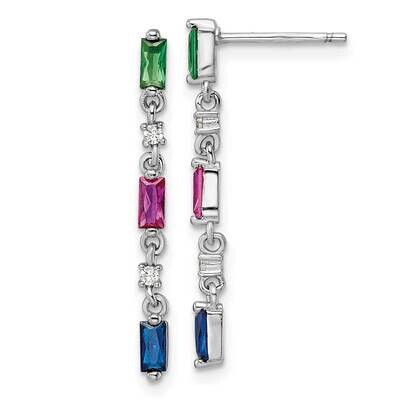 Multi-Color CZ Diamond Post Dangle Earrings Sterling Silver Rhodium-Plated Polished QE16174, MPN: Q…