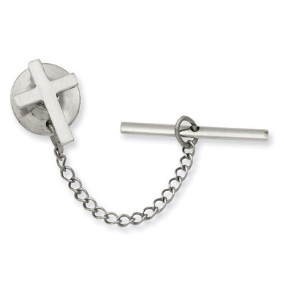 Kelly Waters Small Plain Cross Tie Tack Rhodium-plated KW566, MPN: KW566, 191101076527