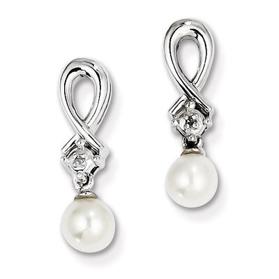 Pearl Diamond Earrings Sterling Silver Cultured QE10206, MPN: QE10206, 883957460444