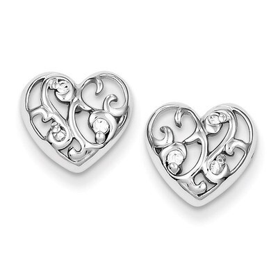 Heart Post Earrings Sterling Silver Rhodium-plated Diamond QE8693, MPN: QE8693, 883957519722