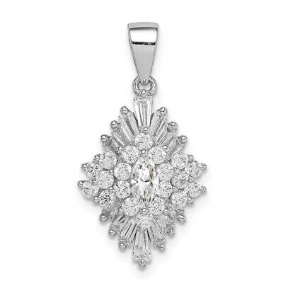 Polished Marquise CZ Diamond Fancy Pendant Sterling Silver Rhodium-plated QP5310, MPN: QP5310, 8839…