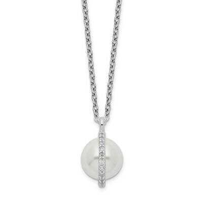 Glass Pearl Necklace with 1.25in ext. Sterling Silver CZ Diamond QG5492-16, MPN: QG5492-16, 8867740…