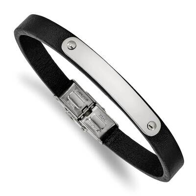Leather 8.5 Inch Id Bracelet Stainless Steel Polished SRB2390-8.5, MPN: SRB2390-8.5, 191101859540