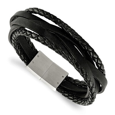 Genuine Leather Braided Multi 8.25 Inch Bracelet Stainless Steel Brushed Black SRB1942-8.25 by Chis…