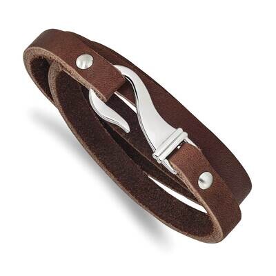 Brown Leather Wrap Bracelet Stainless Steel SRB528-24 by Chisel, MPN: SRB528-24, 886774035727