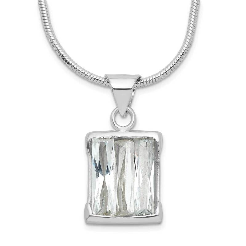 Rectangular Design CZ Diamond Necklace 18 Inch Sterling Silver QH598-18, MPN: QH598-18, 883957050096