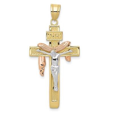 Tri-Color Large Draped Inri Crucifix Pendant 10k Gold 10D4322, MPN: 10D4322,