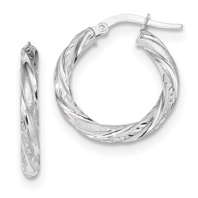 Diamond -cut Polished &amp; Satin Hoop Earrings 14k white Gold TF1050W, MPN: TF1050W, 191101145179