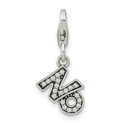 CZ Diamond No with Lobster Clasp Charm Sterling Silver Antiqued QCC1262, MPN: QCC1262,