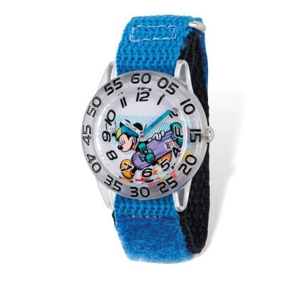 Disney Mickey Skateboard Blue Velcro Band Time Teacher Watch Kids XWA5388, MPN: XWA5388, 8432310961…