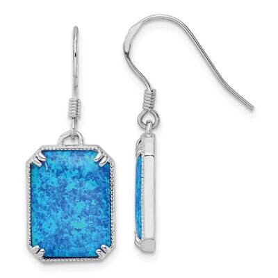 Blue Created Opal Beaded Border Earrings Sterling Silver Rhodium-Plated QE15802, MPN: QE15802, 1969…
