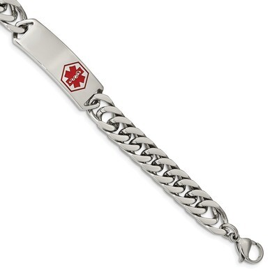 Red Enamel 8.5 Inch Medical ID Bracelet Stainless Steel Polished SRB2196-8.5 by Chisel, MPN: SRB219…
