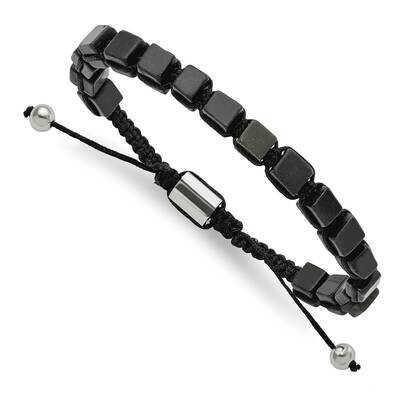 Black Agate Macrame Adjustable Bracelet Stainless Steel Polished SRB2706, MPN: SRB2706, 191101861949