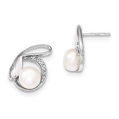 CZ 8-9mm FW Cultured Button Pearl Post Earrings Sterling Silver QE12810