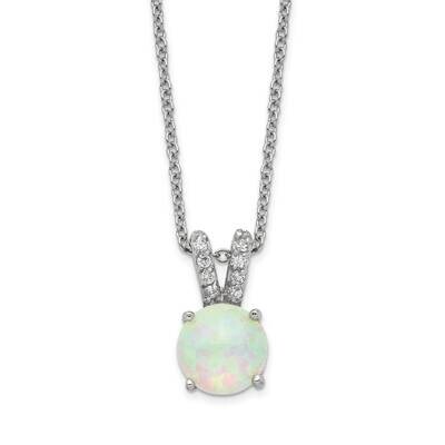 Lab Created Opal Cabochon &amp; CZ Diamond 18 Inch Necklace Sterling Silver Rhodium Plated QCM376-18, M…