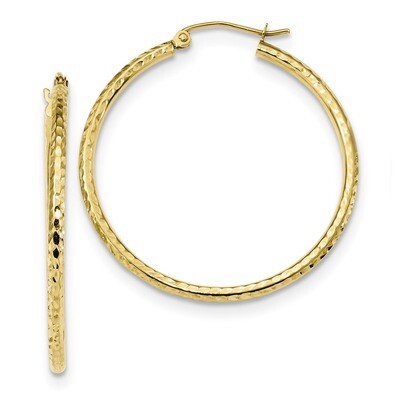 Diamond -cut 2mm Round Tube Hoop Earrings 10k Gold 10TC395, MPN: 10TC395, 191101344244