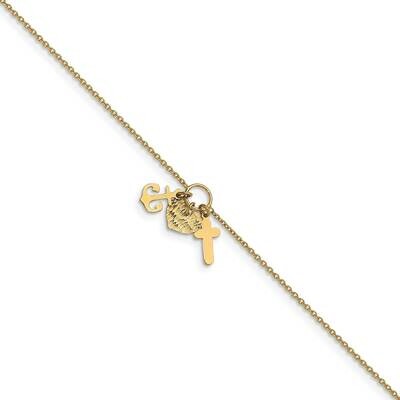 Leslie&#39;s Cross Heart Anchor 1in Extender Anklet 14k Gold Polished Diamond-cut HB-LF1478-9, MPN: LF1…