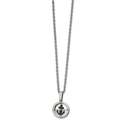 Black IP Moveable Compass Anchor 20 Inch Necklace Stainless Steel Polished SRN2509-20 by Chisel, MP…