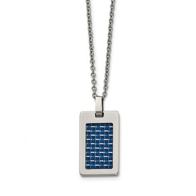 Blue Carbon Fiber Inlay Dog Tag Necklace Stainless Steel Polished SRN2077-22 by Chisel, MPN: SRN207…
