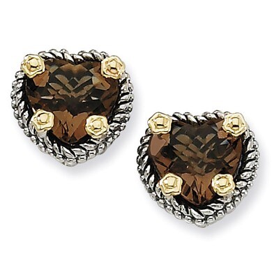 Smoky Quartz Earrings Sterling Silver &amp; 14k Gold QTC349