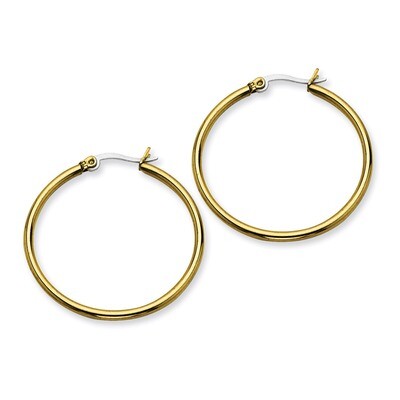 Gold IP plated 32mm Hoop Earrings - Stainless Steel SRE560 by Chisel, MPN: SRE560, 191101499166