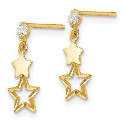 Synthetic Diamond Polished Star Post Dangle Earrings - 14k Gold GK595 by Madi K, MPN: GK595, 886774…