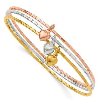 Rose-Tone with Puffed Heart Bangle Set Sterling Silver Gold-tone QB1393, MPN: QB1393, 191101781438