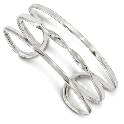 Twisted Center Cuff Bangle Sterling Silver Polished QB1224, MPN: QB1224, 886774123493