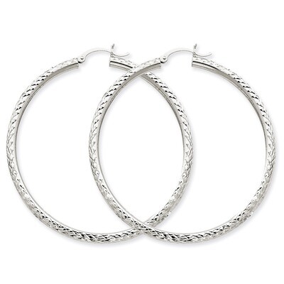 Diamond-cut 3mm Round Hoop Earrings 14k White Gold TC260, MPN: TC260, 883957289359