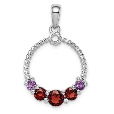 Garnet and Amethyst Pendant Sterling Silver Rhodium Plated QP5204, MPN: QP5204, 883957609027