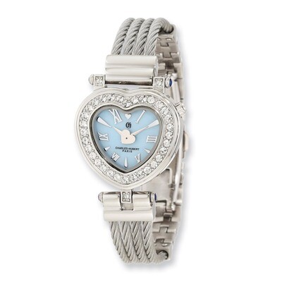 Charles Hubert Stainless Steel Bangle Light Blue MOP Heart Dial Watch XWA4305, MPN: XWA4305, 848870…