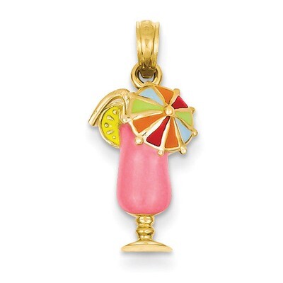 Pink Enameled Tropical Drink Pendant 14k Gold K1819, MPN: K1819, 637218122271