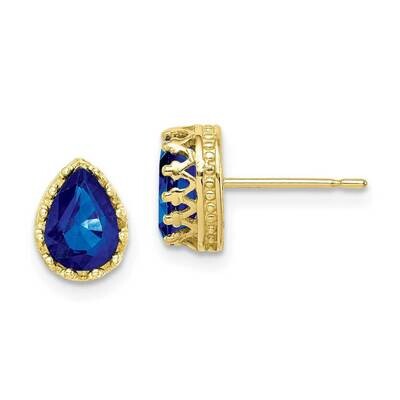8mm Polished Pear Created Sapphire Earrings 10k Gold 10YC410CS, MPN: 10YC410CS, 883957733579
