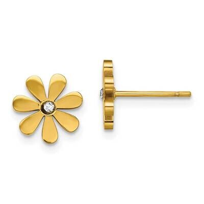 Yellow Ip-Plated with Crystal Flower Post Earrings Stainless Steel Polished SRE1413, MPN: SRE1413, …