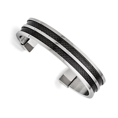 Black Carbon Fiber Polished Cuff Bangle - Stainless Steel SRB1421 by Chisel, MPN: SRB1421, 88677499…